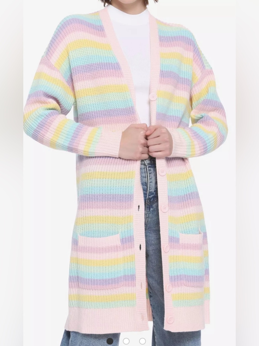 Hot Topic Soft Pastel Striped Button-Up Sweater - Size S